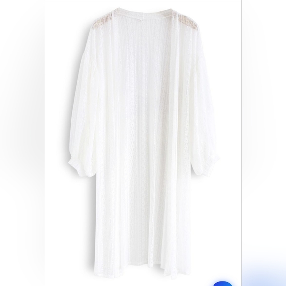 Chicwish lace longline open front white kimono cover up white bubble sleeves S-M - Picture 3 of 10